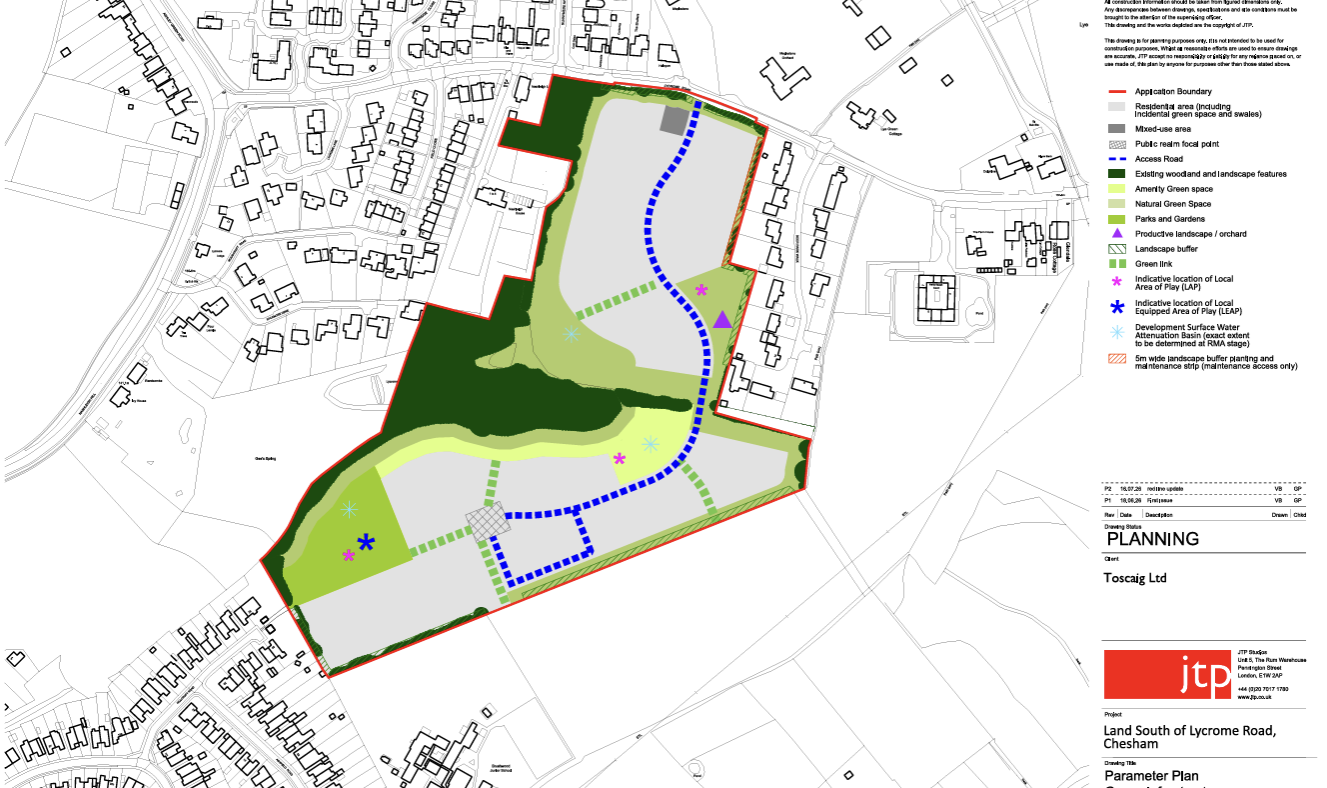 Toscaig Ltd outline application — Parameter Plan for land south of Lycrome Road, Chesham
